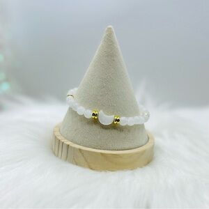 White Beaded Crescent Moon Bracelet